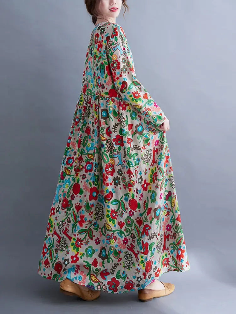 Floral Print Long Sleeve Dresses